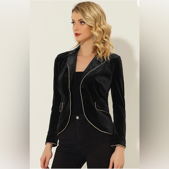 Allegra K Women's Suit Jacket Notched Lapel 1 Button
Velvet Blazer, gold trim 1X - Picture 1 of 4